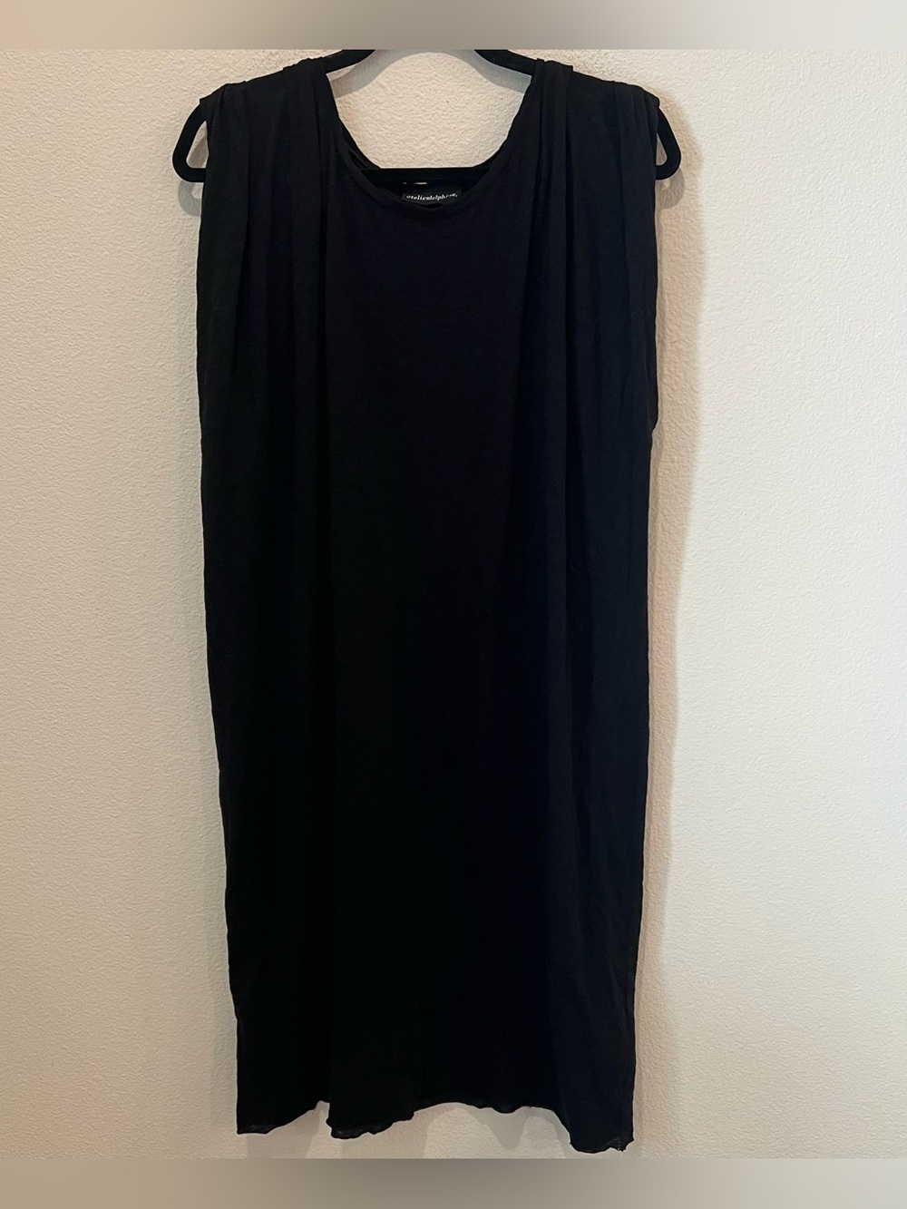 ATELIER DELPHINE |  Black gathered Sleeveless knee length Dress in Size M cotton